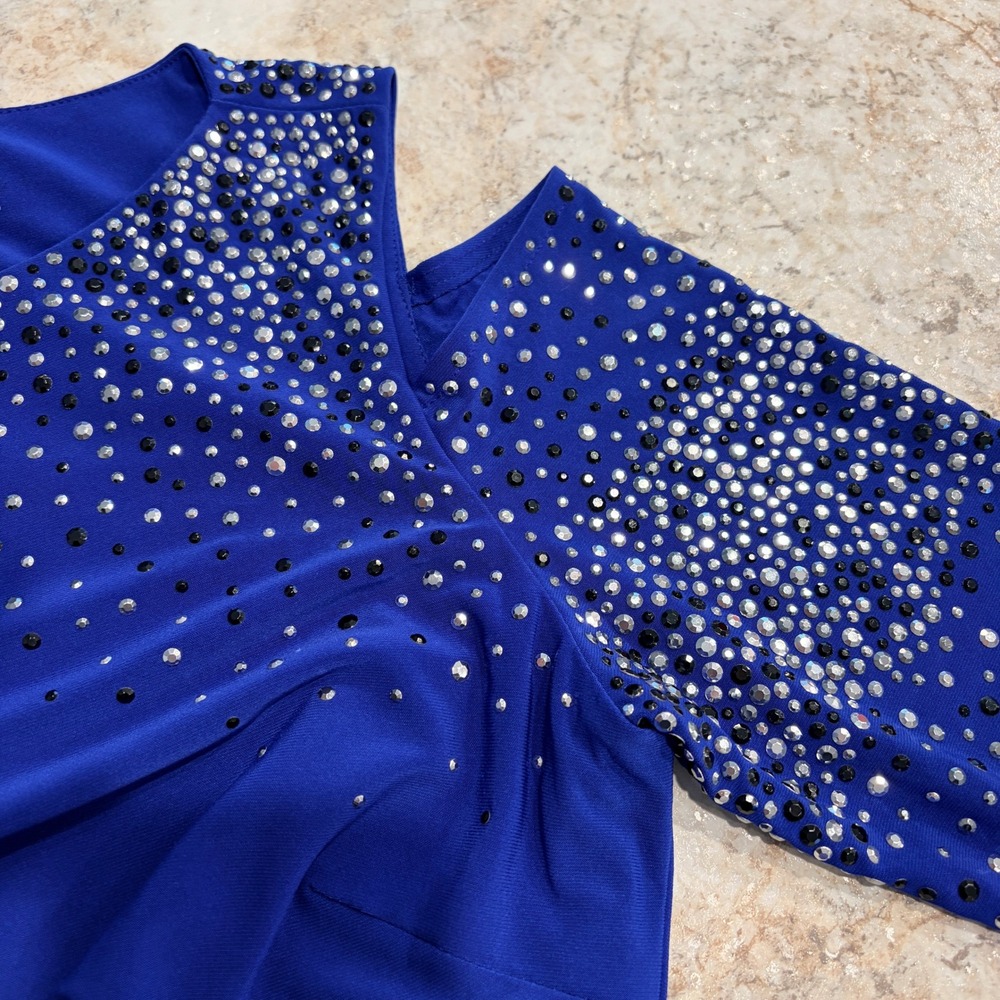 Cache Cold Shoulder Rhinestone Sheath Dress 6 Royal Blue - Picture 5 of 12